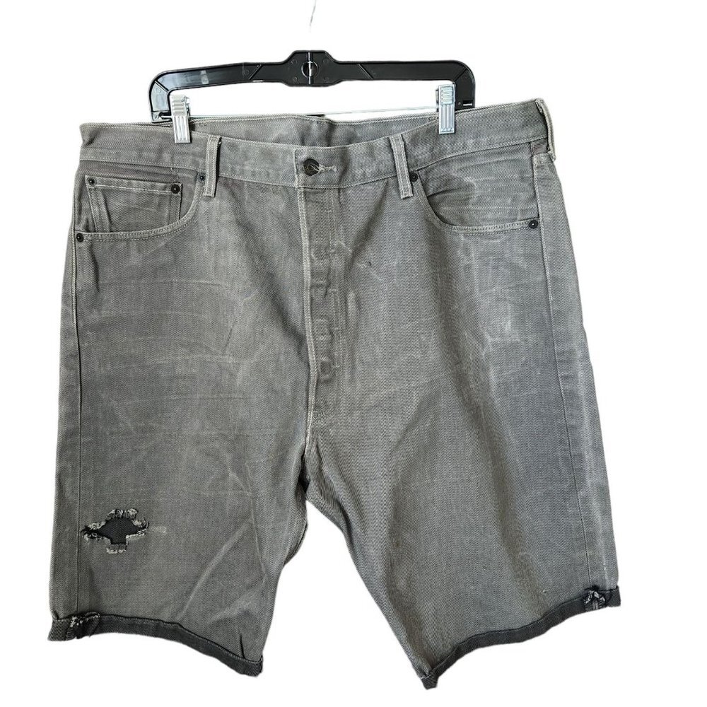 Levis 501 Shorts Mens 42 Cut Off Jean Denim Cotton Button Fly Gray Distressed
